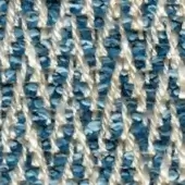 Basketweave textile with creamy off-white warp and saturated blue weft threads, displaying a dense, textured grid pattern.